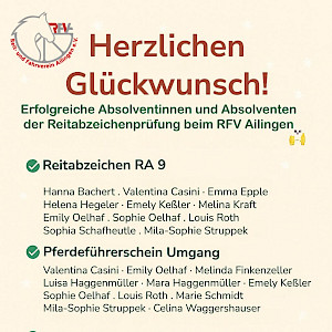 RFVA & Reitschule Brugger: Herzlichen Glückwunsch! Erfolgreiche Absolventen:innen der Reitabzeichenprüfungen ✅