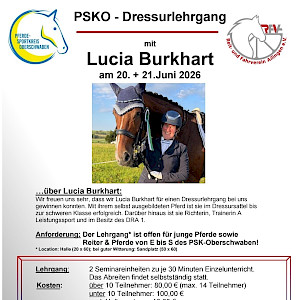 PSKO-Dressurlehrgang mit Lucia Burkart am 20.+21.06.2026 in Ailingen - Anmeldung offen! ✅